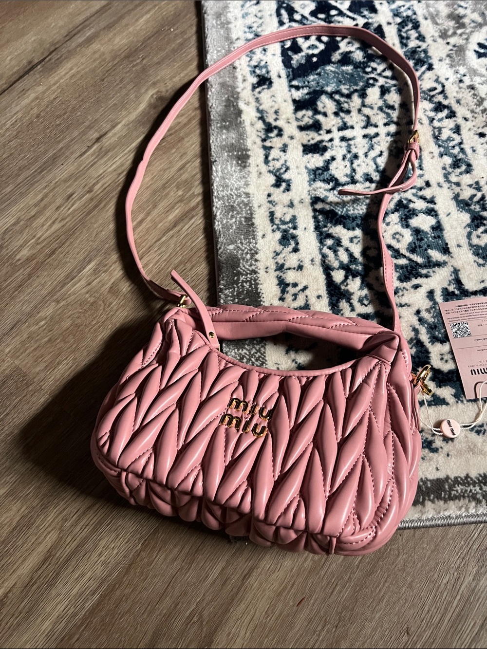Miu Miu Quilted Pink Shoulder Bag with Gold Logo
